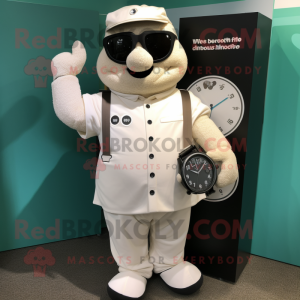 Cream Golf Bag mascot costume character dressed with a Romper and Digital watches