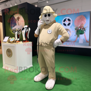 Cream Golf Bag mascot costume character dressed with a Romper and Digital watches