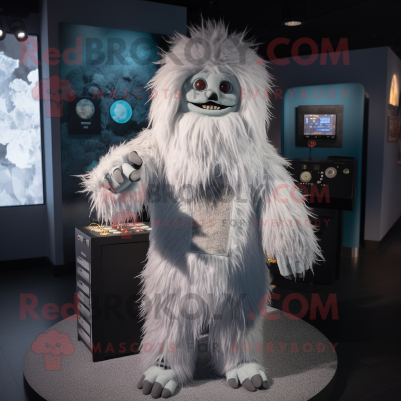 Silver Yeti mascot costume character dressed with a Romper and Brooches