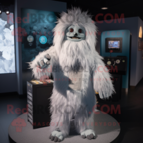 Silver Yeti mascot costume character dressed with a Romper and Brooches