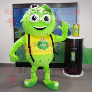 Lime Green Green Beer mascot costume character dressed with a Romper and Briefcases