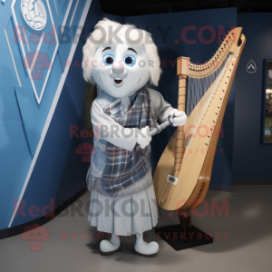 White Celtic Harp mascot costume character dressed with a Chambray Shirt and Shoe laces