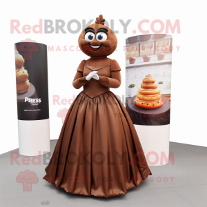 Rust Chocolates mascot costume character dressed with a Evening Gown and Rings