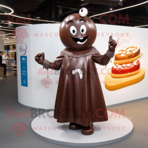 Rust Chocolates mascot costume character dressed with a Evening Gown and Rings