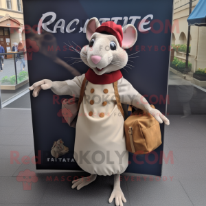 Beige Ratatouille mascot costume character dressed with a T-Shirt and Messenger bags