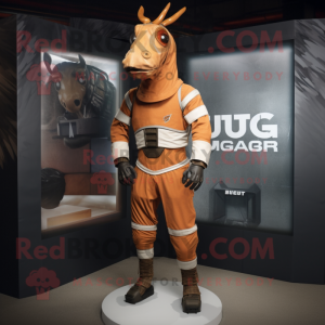 Rust Quagga mascot costume character dressed with a Jumpsuit and Belts