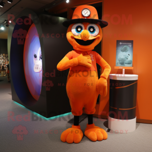 Orange Bracelet mascot costume character dressed with a Evening Gown and Messenger bags