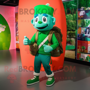 Forest Green Irish Flag mascot costume character dressed with a Skinny Jeans and Backpacks