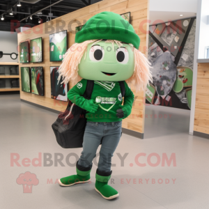 Forest Green Irish Flag mascot costume character dressed with a Skinny Jeans and Backpacks