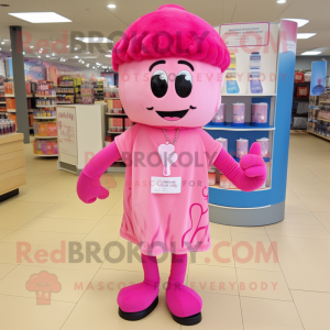 Pink Scented Candle mascot costume character dressed with a Capri Pants and Headbands
