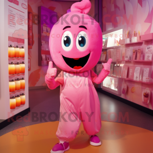 Pink Scented Candle mascot costume character dressed with a Capri Pants and Headbands