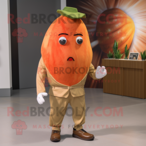 Rust Melon mascot costume character dressed with a Chinos and Lapel pins