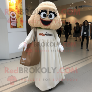 White Falafel mascot costume character dressed with a Maxi Skirt and Tote bags