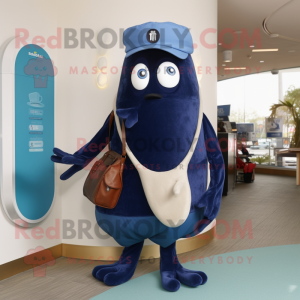 Navy Squid mascot costume character dressed with a Vest and Handbags