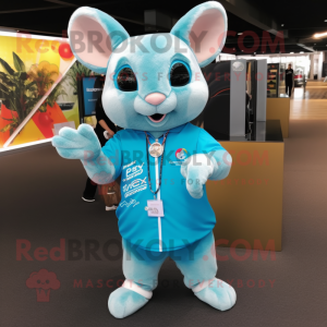 Cyan Chinchilla mascot costume character dressed with a Polo Tee and Bracelet watches