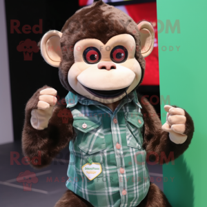 Forest Green Capuchin Monkey mascot costume character dressed with a Flannel Shirt and Smartwatches