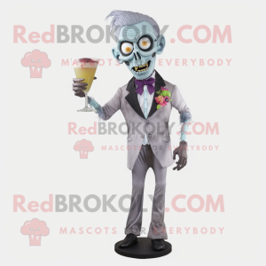 Gray Zombie mascot costume character dressed with a Cocktail Dress and Pocket squares