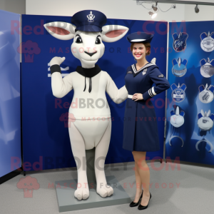 Navy Horseshoe mascot costume character dressed with a Sheath Dress and Hairpins