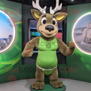 Olive Deer mascot costume character dressed with a Tank Top and Rings