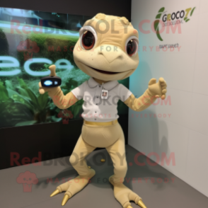 Beige Geckos mascot costume character dressed with a Trousers and Smartwatches