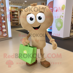 Tan Candy Box mascot costume character dressed with a Skinny Jeans and Tote bags