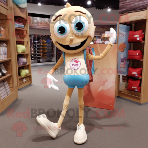 Tan Candy Box mascot costume character dressed with a Skinny Jeans and Tote bags