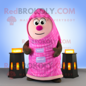 Pink Scented Candle mascot costume character dressed with a Tank Top and Shawls