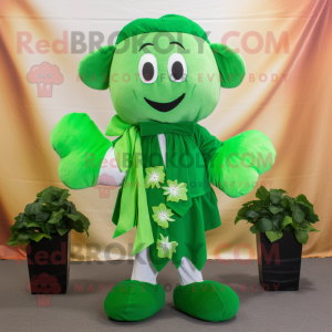 Green Bunch Of Shamrocks mascot costume character dressed with a Poplin Shirt and Scarf clips