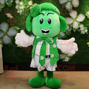 Green Bunch Of Shamrocks mascot costume character dressed with a Poplin Shirt and Scarf clips