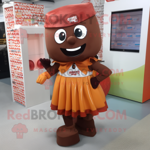 Rust Candy Box mascot costume character dressed with a Culottes and Headbands