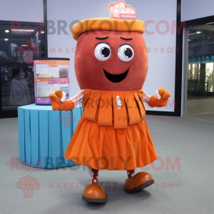 Rust Candy Box mascot costume character dressed with a Culottes and Headbands