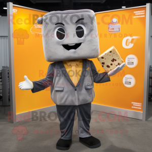 Gray Grilled Cheese Sandwich mascot costume character dressed with a Suit Pants and Watches