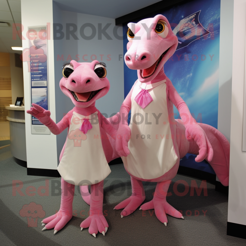 Pink Dimorphodon mascot costume character dressed with a Shift Dress and Ties