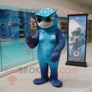 Cyan Navy Seal maskot...