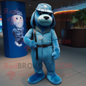 Cyan Navy Seal maskot drakt...