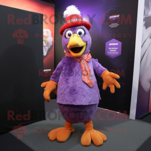 Purple Butter Chicken mascot costume character dressed with a Bermuda Shorts and Pocket squares