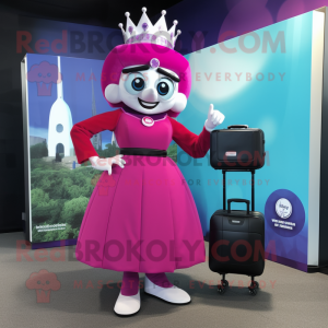 Magenta Queen mascot costume character dressed with a Circle Skirt and Briefcases