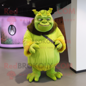 Lime Green Ogre mascot costume character dressed with a Coat and Scarf clips
