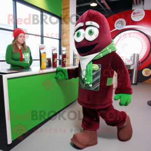 Maroon Green Beer mascot costume character dressed with a Bikini and Scarves