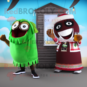 Maroon Green Beer mascot costume character dressed with a Bikini and Scarves