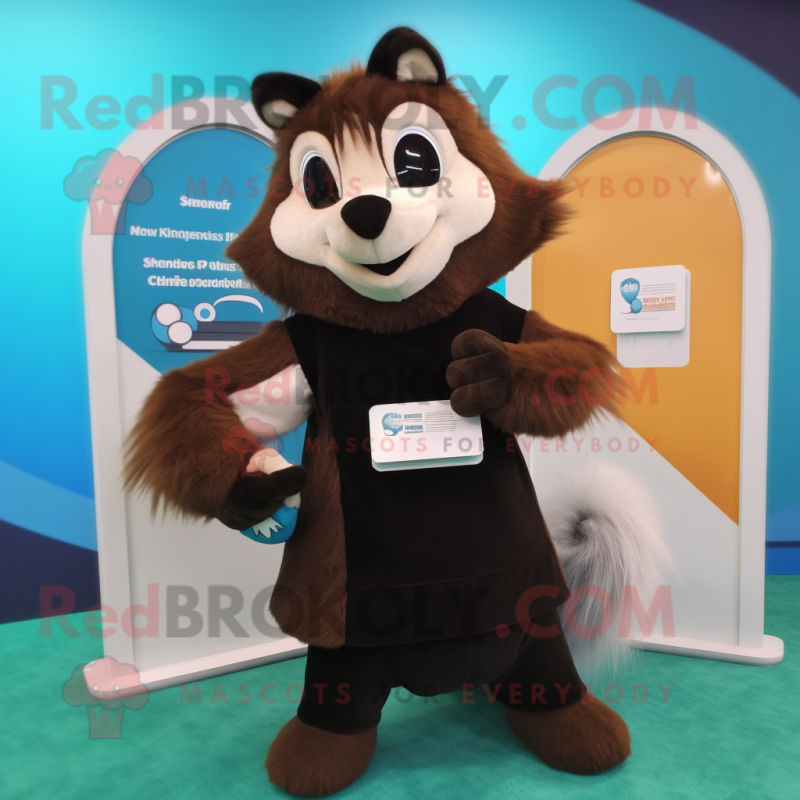 Brown Skunk mascot costume character dressed with a Long Sleeve Tee and Wallets