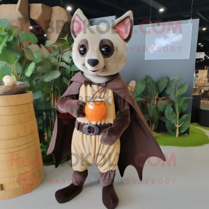 Brown Fruit Bat mascot costume character dressed with a Sheath Dress and Beanies