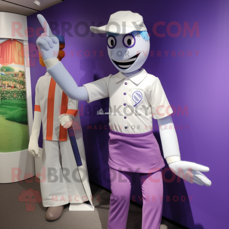 Lavender Knife Thrower mascot costume character dressed with a Polo Shirt and Ties