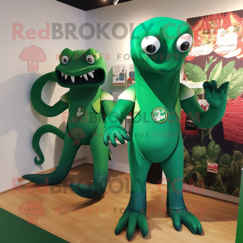 Forest Green Hydra mascot costume character dressed with a Rash Guard and Brooches