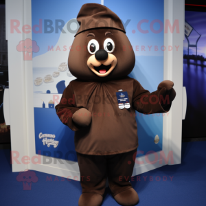 Navy Chocolates mascot costume character dressed with a Cover-up and Mittens