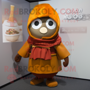 Rust Miso Soup mascot costume character dressed with a Parka and Shawl pins