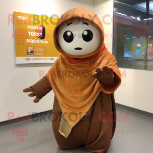 Rust Miso Soup mascot costume character dressed with a Parka and Shawl pins