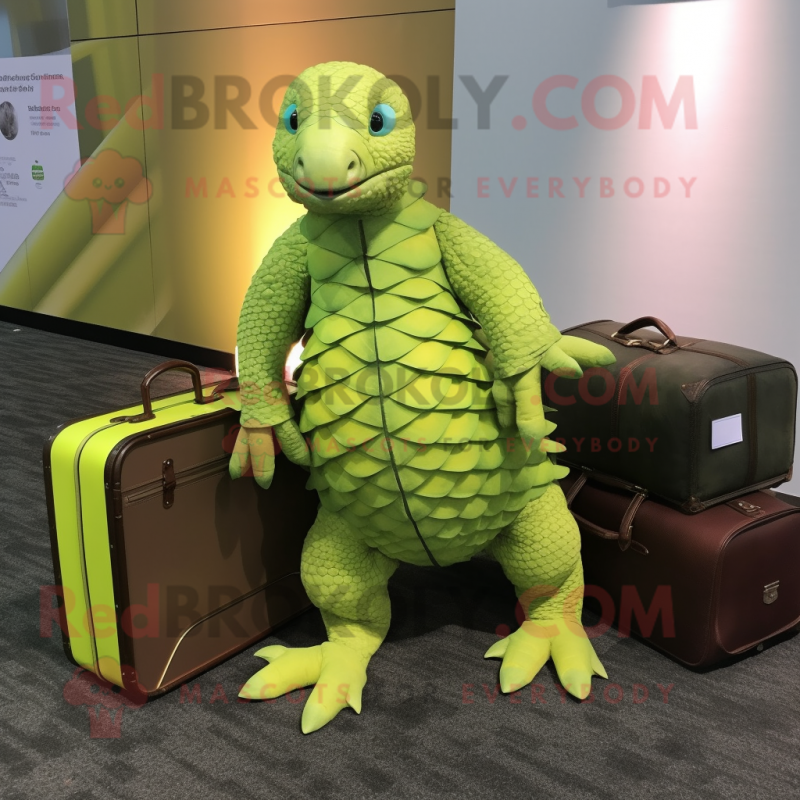 Lime Green Pangolin Mascot Costume Character Dressed With A Wrap Dress And Briefcases Mascot 8190