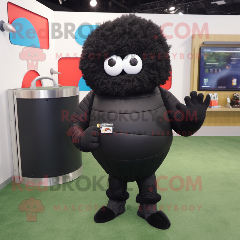 Black Human Cannon Ball mascot costume character dressed with a Sweater and Wallets