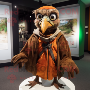 Brown Archeopteryx mascot costume character dressed with a Windbreaker and Shawl pins